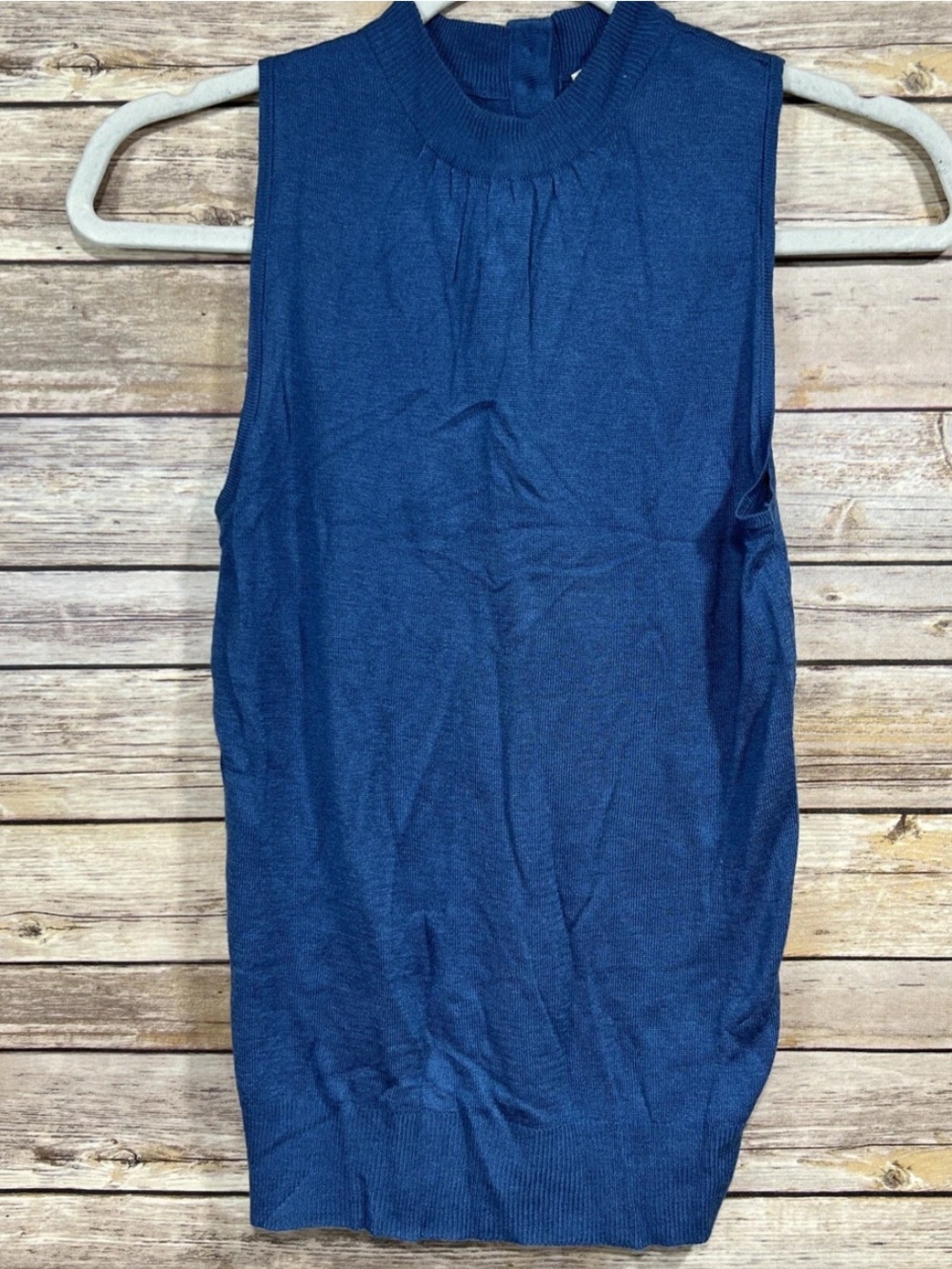Tulle Women’s Blue Sleeveless Mock Neck Sweater Top Rayon Wool Blend Size S